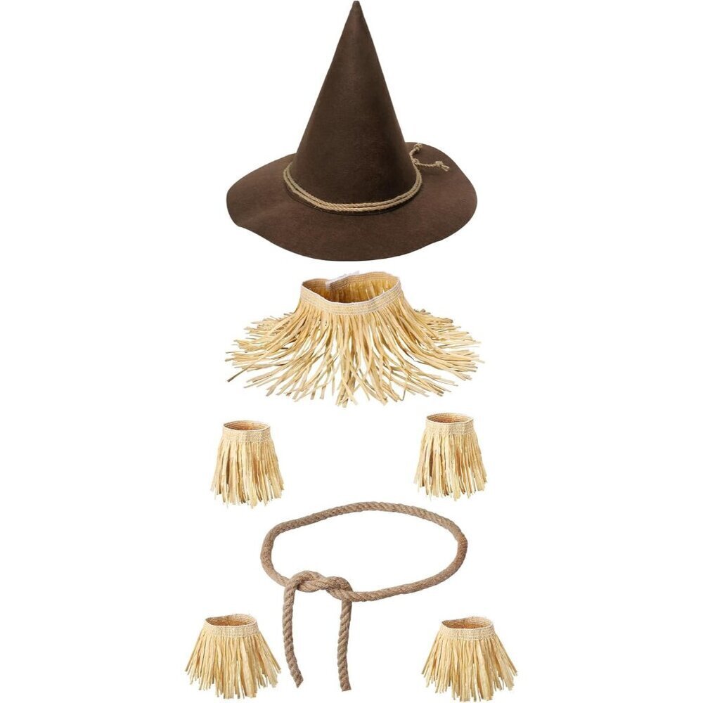 Scarecrow Costume Accessories Felt Hat Raffia Straws Set for Halloween